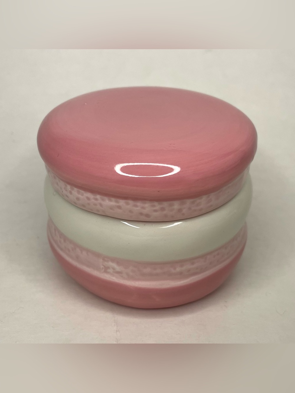 Macaron Pink Trinket Jewelry Ceramic Jar Dish Pastry Dessert Baking 3" Kawaii